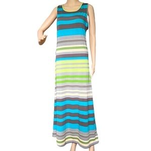 Paradise Women’s Maxi Sleeveless Dress Size L Multicolored Teal Brown Gray